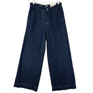 a.n.a. Women's Wide Leg High Rise Pleated Blue Denim Pants Size 8 NWT 4-Pockets